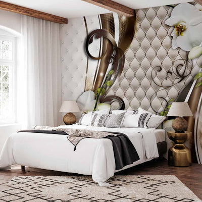 Wall Murals with white orchids - golden trail, 59710 g -art