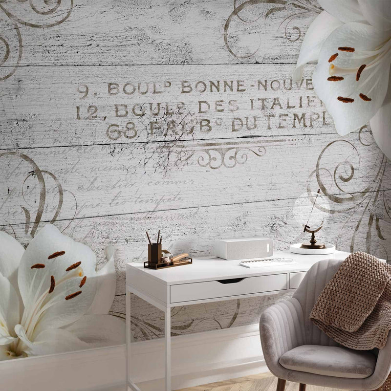 Wall Murals with white flowers - a symbol of beauty, 60177 G -art