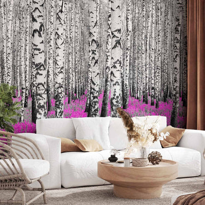 Wall Murals with birch - abstract forest landscape - ruby ​​refuge in G -art