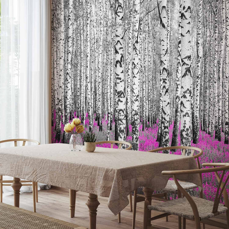 Wall Murals with birch - abstract forest landscape - ruby ​​refuge in G -art