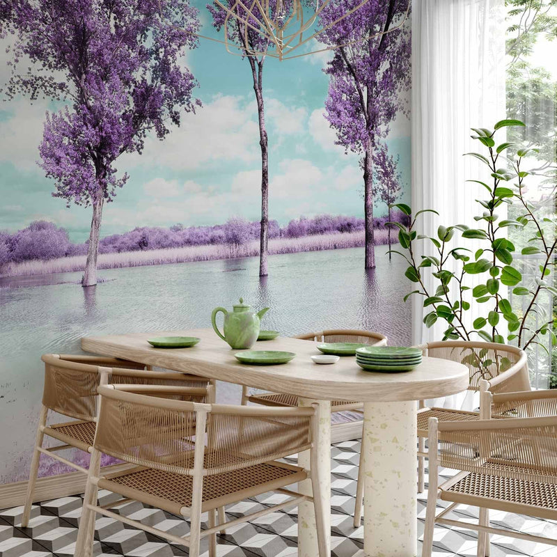 Fototapetai su vaizdu į gamtą - medžiai prie vandens Provanso stiliaus violetinės spalvos, 60444 G-ART
