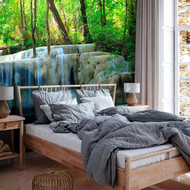 Wall Murals with a waterfall flowing through the depths of the jungle, 60028 G-ART