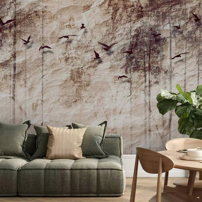 Wall Murals with nature and birds on a beige background - Paper nature, 64116 G-ART