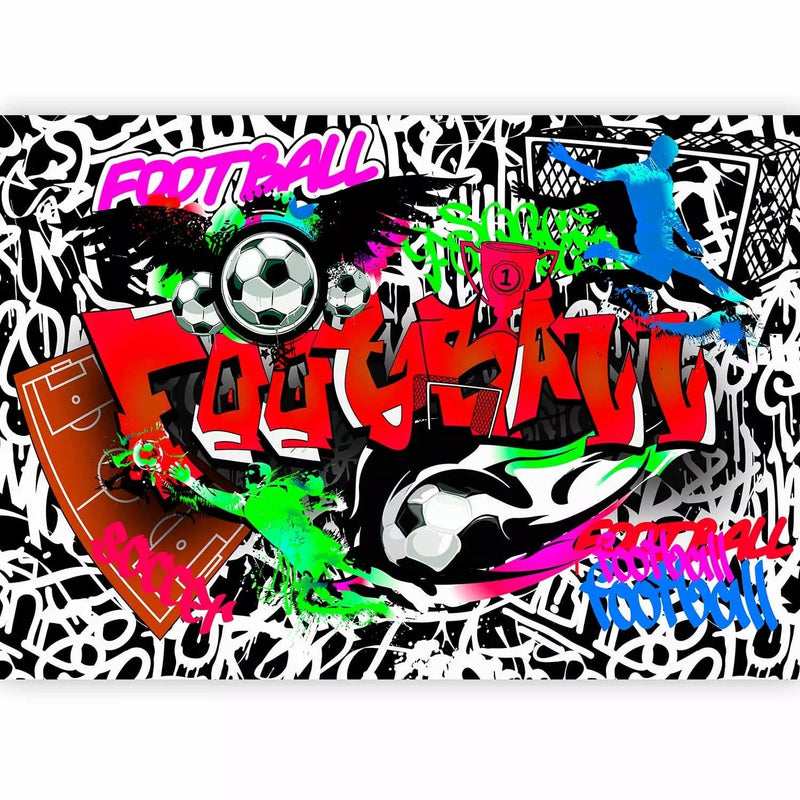 Fototapetes - grafiti ar krāsainu tekstu un futbola motīvu, 88923  G-ART