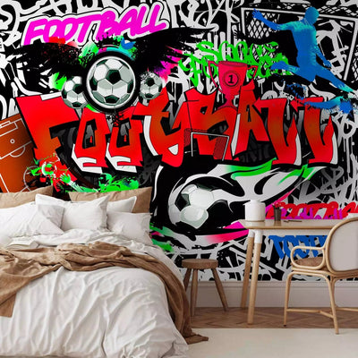 Wall Murals - graffiti with colorful text and football motif, 88923G-ART