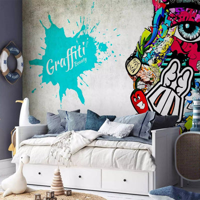 Graffiti Wall Murals - Street art drawing with coloured face, 60559 G-ART