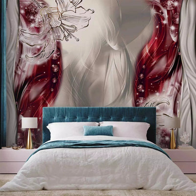 Wall Murals with graphic flowers (gray and red) - Tango G-ART