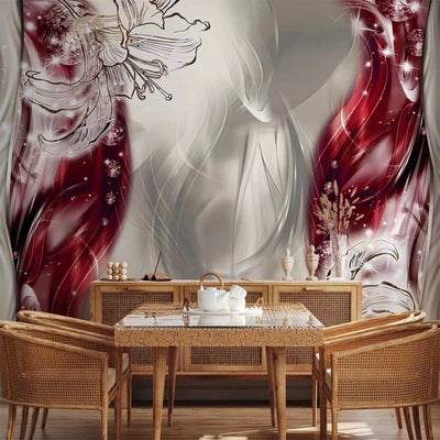 Wall Murals with graphic flowers (gray and red) - Tango G-ART