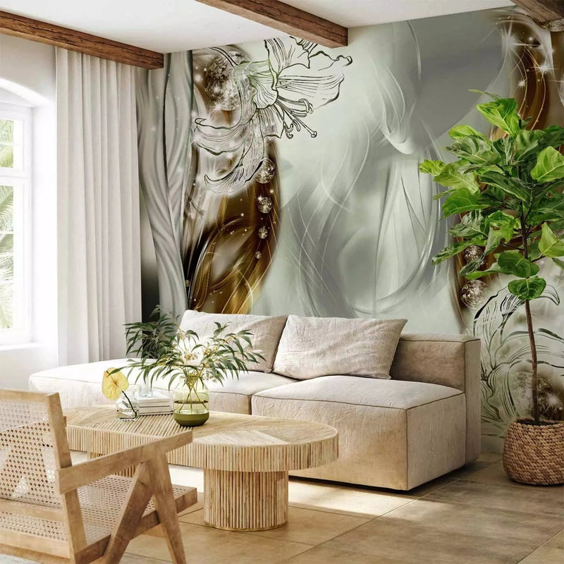 Wall Murals with graphic flowers on an abstract background - Reality G-ART