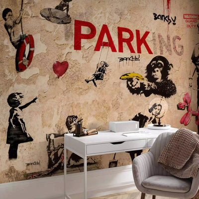 Wall Murals with graffiti in Banksy style - Variations, 65713, beige color G-ART