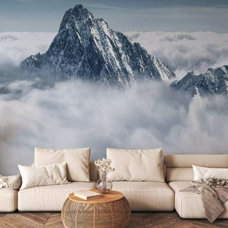 Wall Murals for the living room with a high mountain above the clouds, 60592, blue G-ART