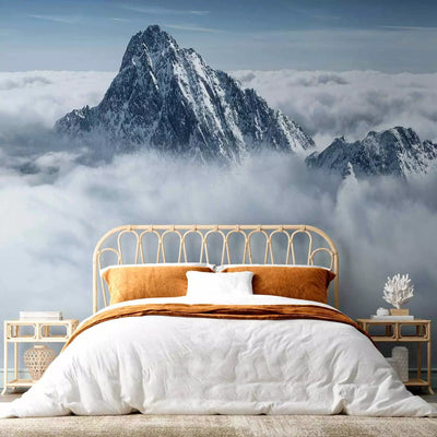 Wall Murals for the living room with a high mountain above the clouds, 60592, blue G-ART