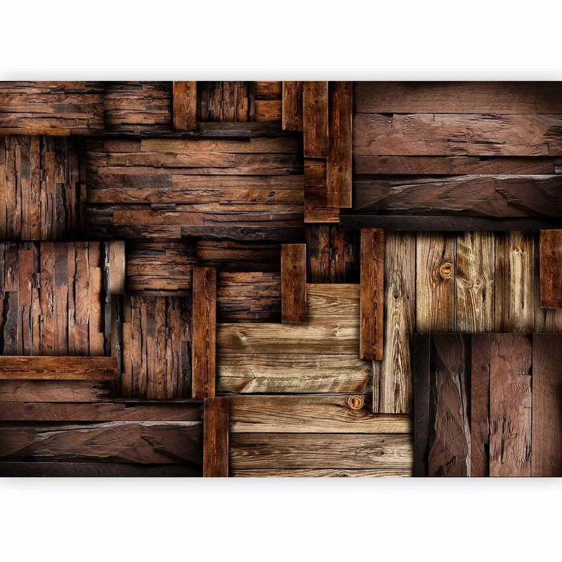 Wall Murals with wood imitation in dark brown tones - 97100G-ART