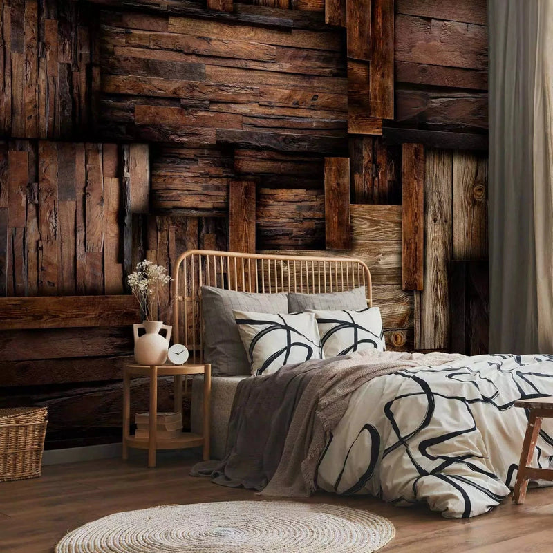 Wall Murals with wood imitation in dark brown tones - 97100G-ART