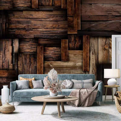 Wall Murals with wood imitation in dark brown tones - 97100G-ART