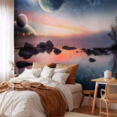 Wall Murals with cosmic views from a distant planet. Dark purple.G-ART