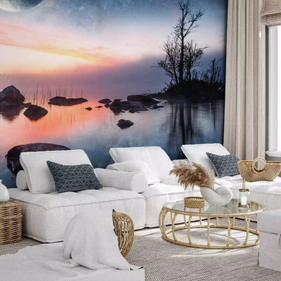 Wall Murals with cosmic views from a distant planet. Dark purple.G-ART