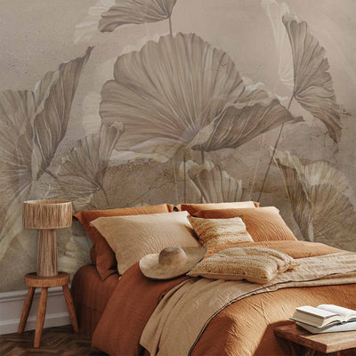 Wall Murals For bedroom with leaves in vintage style - beige leaves, 142701 G -art