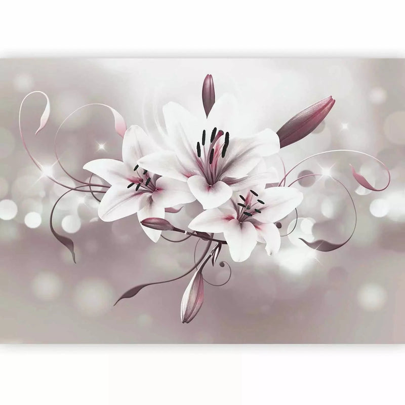 Wall Murals with lily - White lilies on a gray background - 64638 G-ART