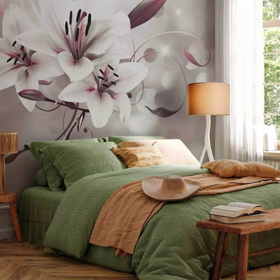 Wall Murals with lily - White lilies on a gray background - 64638 G-ART