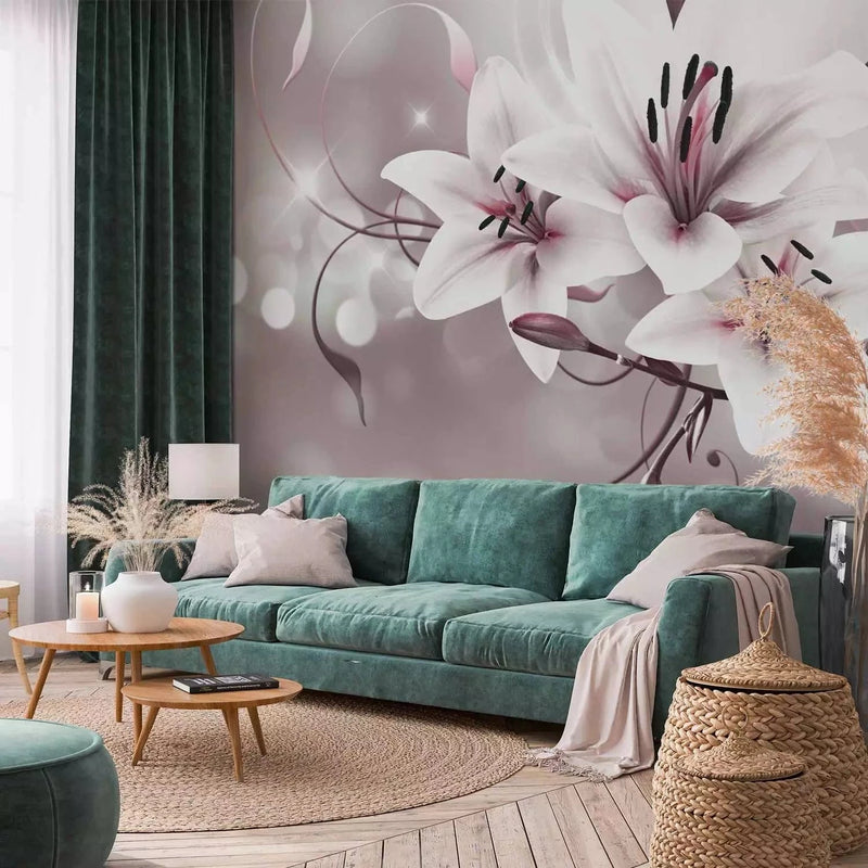 Wall Murals with lily - White lilies on a gray background - 64638 G-ART