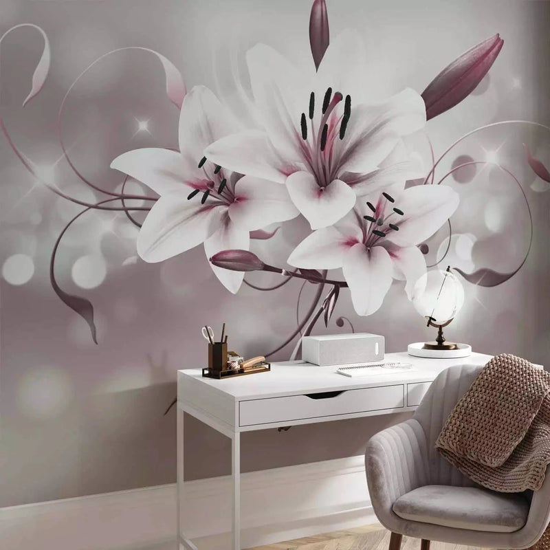 Wall Murals with lily - White lilies on a gray background - 64638 G-ART