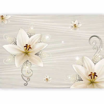 Wall Murals with white orchid on a cream background - unscented G-ART