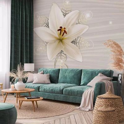 Wall Murals with white orchid on a cream background - unscented G-ART