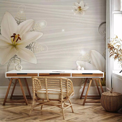 Wall Murals with white orchid on a cream background - unscented G-ART