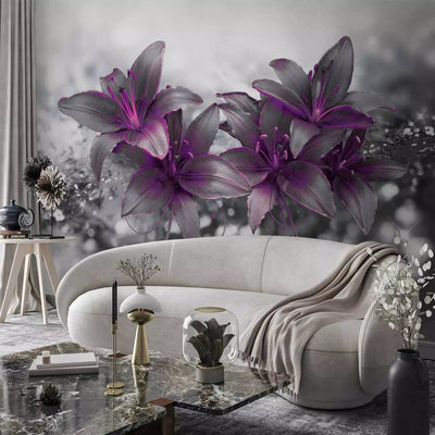 Photo wallpapers with lilies in grey/purple - The secret of the lily G-ART