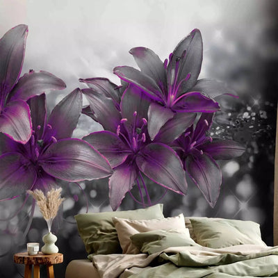 Photo wallpapers with lilies in grey/purple - The secret of the lily G-ART