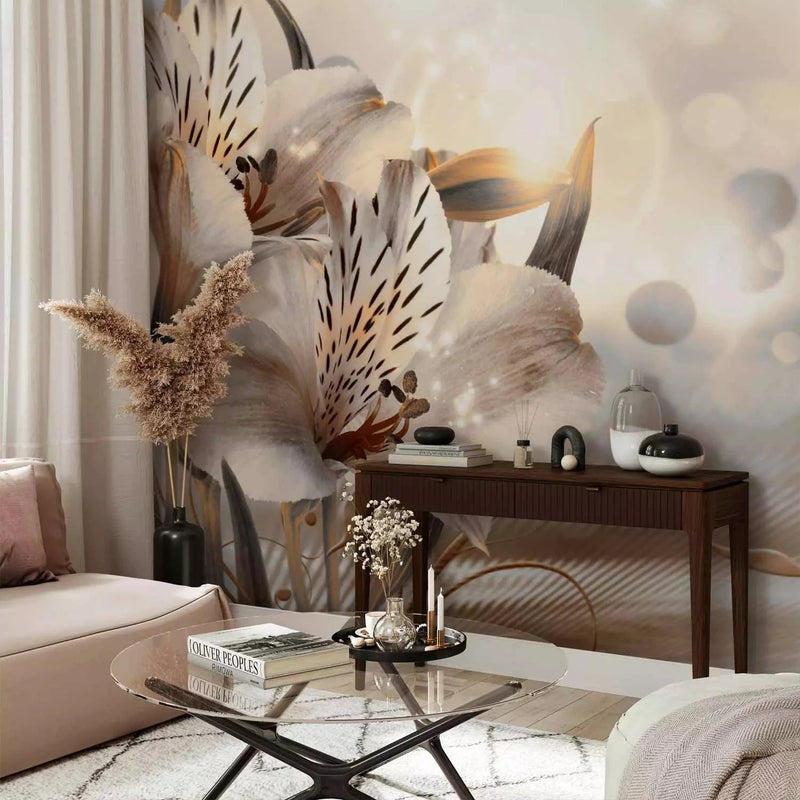 Romantic Wall Murals with lily of the valley in champagne - Premium Class G-ART