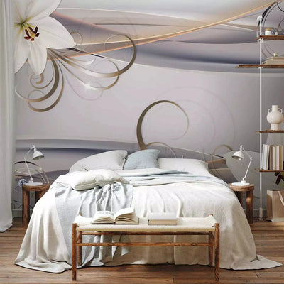 Wall Murals with lilies and spirals on a gray background, 62098 G-ART