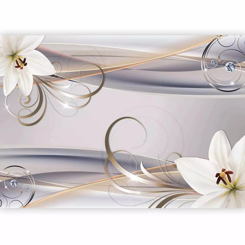 Wall Murals with lilies and spirals on a gray background, 62098 G-ART