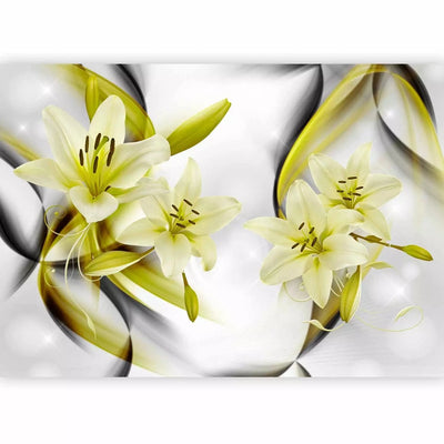 Wall Murals for the living room with elegant lilies in yellow and green G-ART