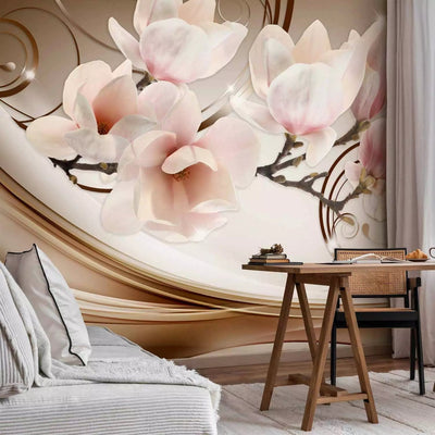 Fototapetes ar magnolijām - Magnolijas viļņi, brūnā un krēmkrasā  G-ART