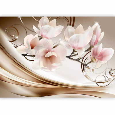 Wall Murals with magnolia - magnolia waves, brown and cream crash -art