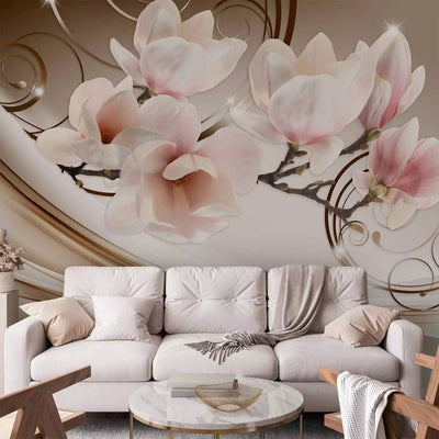 Wall Murals with magnolia - magnolia waves, brown and cream crash -art