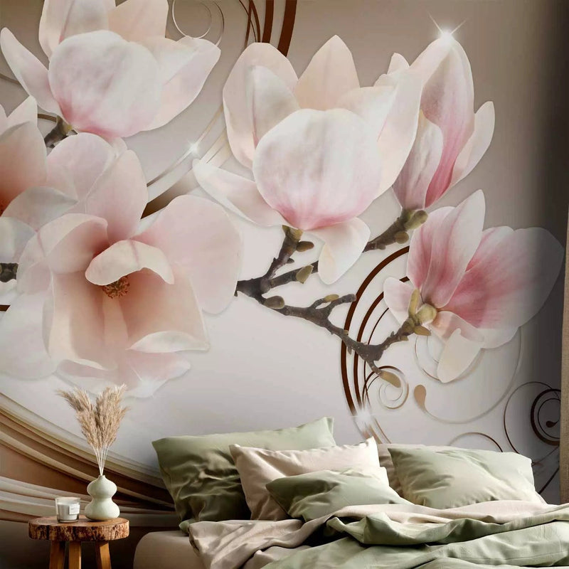 Wall Murals with magnolia - magnolia waves, brown and cream crash -art