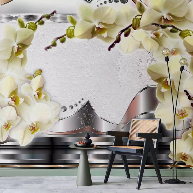 Wall Murals - White orchids and metal ornaments, 60796g-art