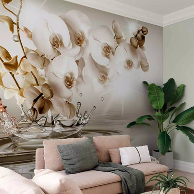 Wall Murals - abstract orchid branch on gray water surface G-ART