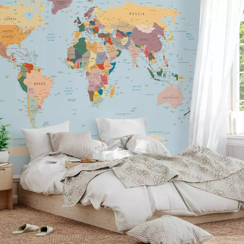 Wall Murals - colorful world map for learning countries in English G-ART