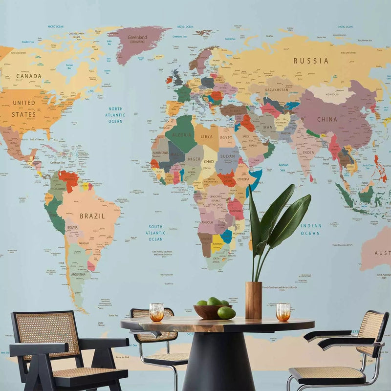 Wall Murals - colorful world map for learning countries in English G-ART