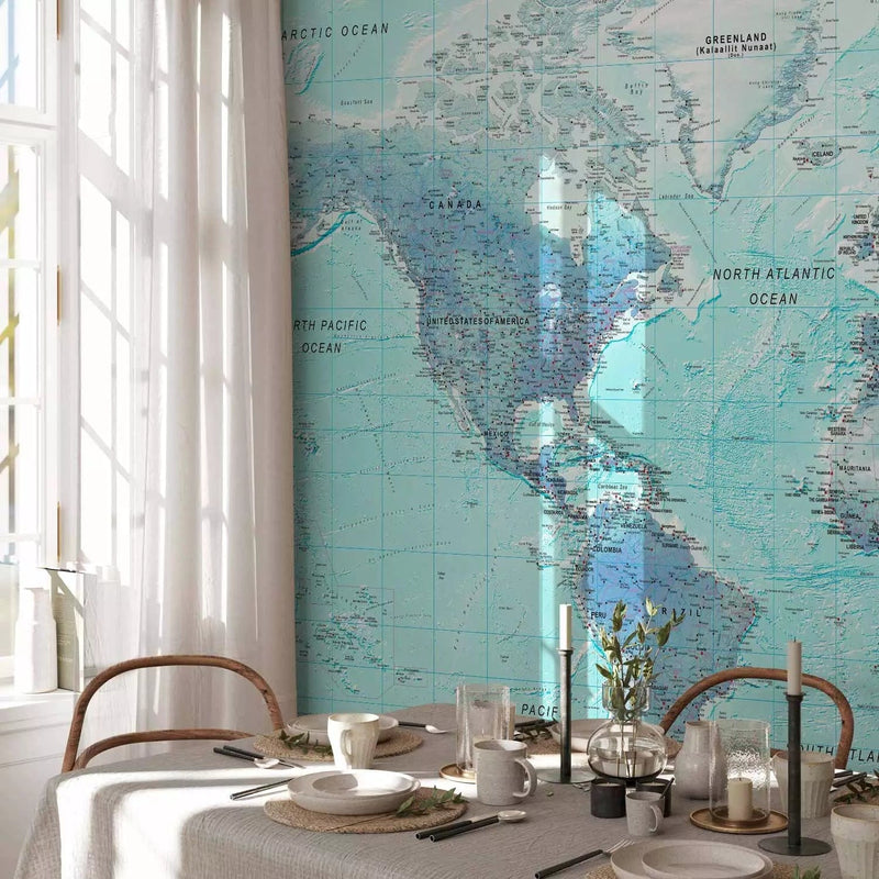 Wall Murals with world map - Sky blue world - 94303 G-ART