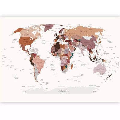 Wall Murals with world map in neutral colors in English, buy G-ART