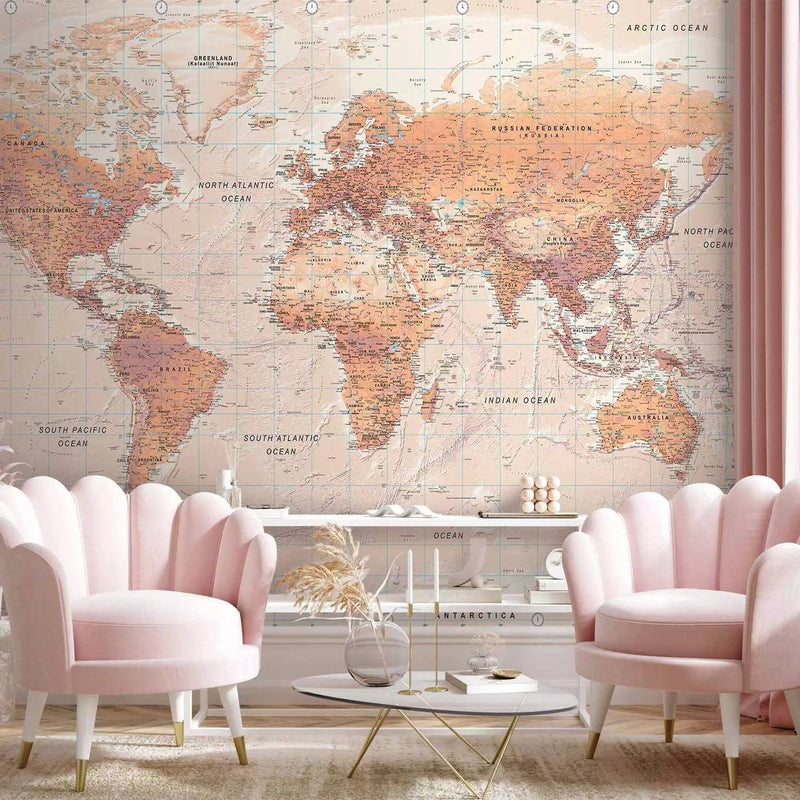 Wall Murals with orange world map, 94304G-ART