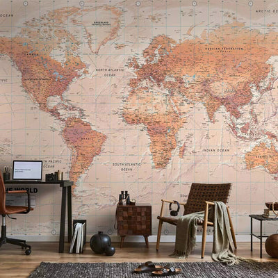 Wall Murals with orange world map, 94304G-ART