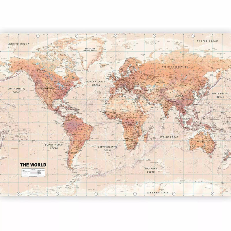 Wall Murals with orange world map, 94304G-ART