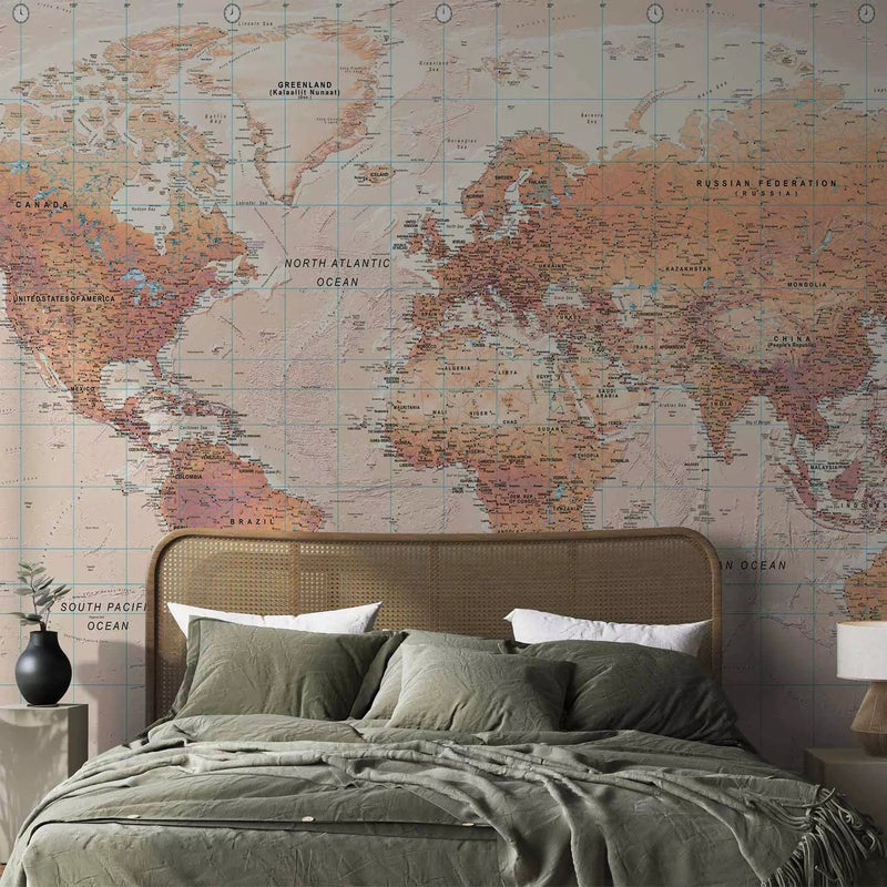 Wall Murals with orange world map, 94304G-ART