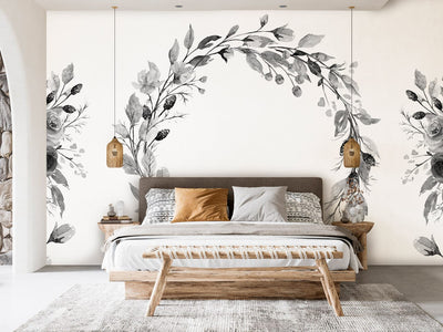 Fototapetes guļamistabai ar pelēkām rozēm uz balta fona - 143088 G-ART